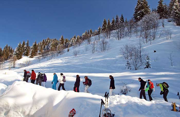 Randonnée raquette tête du Danay Après la pause et un bon repas savoyard, c'est reparti pour une randonnée en raquettes jusqu'au sommet du Danay